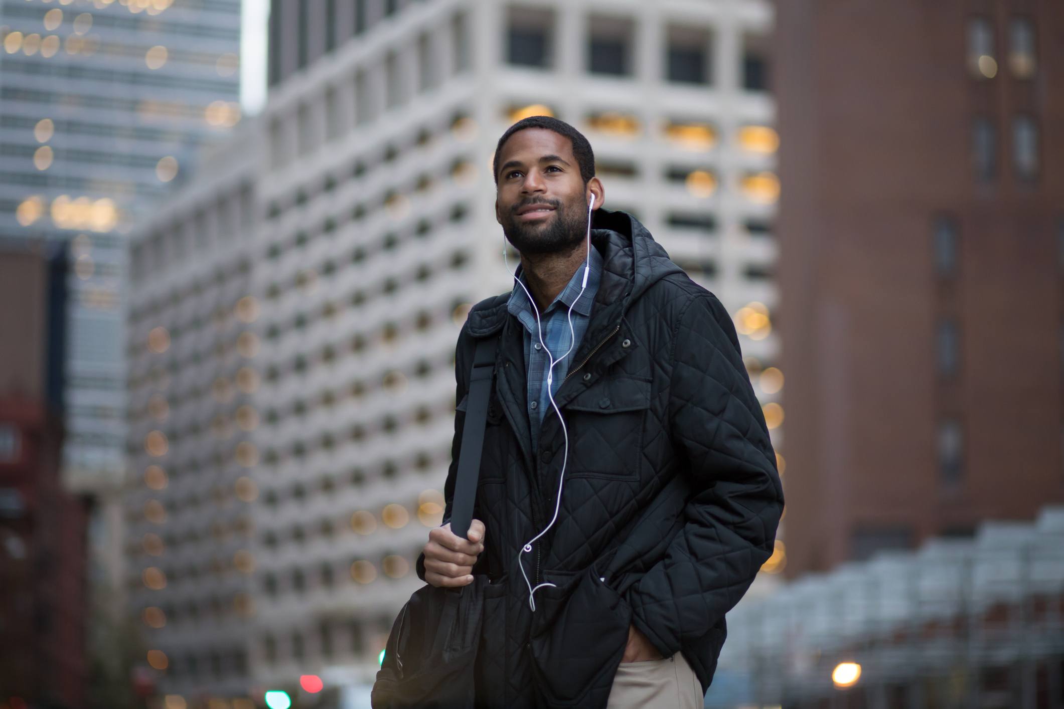 African American man walking in the city
