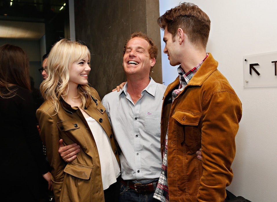 Emma Stone and Andrew Garfield Actors Emma Stone, Adam James and Andrew Garfield attend the Opening Night Of The US Premiere Of 'BULL At Brits' Off Broadway