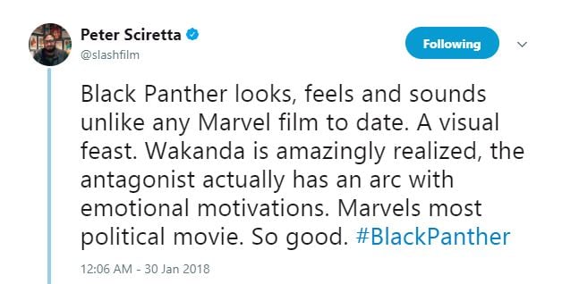 Peter Sciretta praises Black Panther for going political. Peter Sciretta praises Black Panther for going political.
