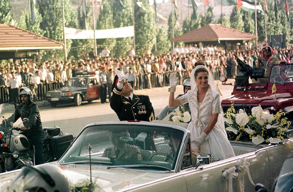 Jordanian Crown Prince Abdullah and his wife Rania on their wedding day in Amman Jordanian Crown Prince Abdullah and his wife Rania on their wedding day in Amman