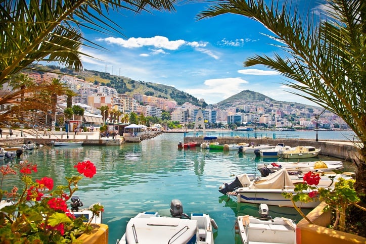 Saranda's city port at ionian sea. Albania.