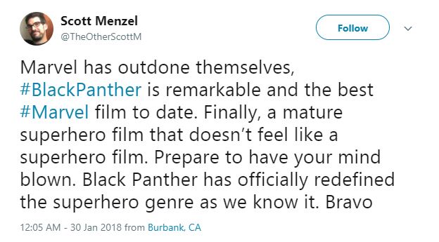 Scott Menzel believes Black Panther redefines the superhero genre.