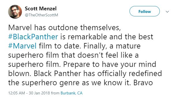 Scott Menzel believes Black Panther redefines the superhero genre. Scott Menzel believes Black Panther redefines the superhero genre.