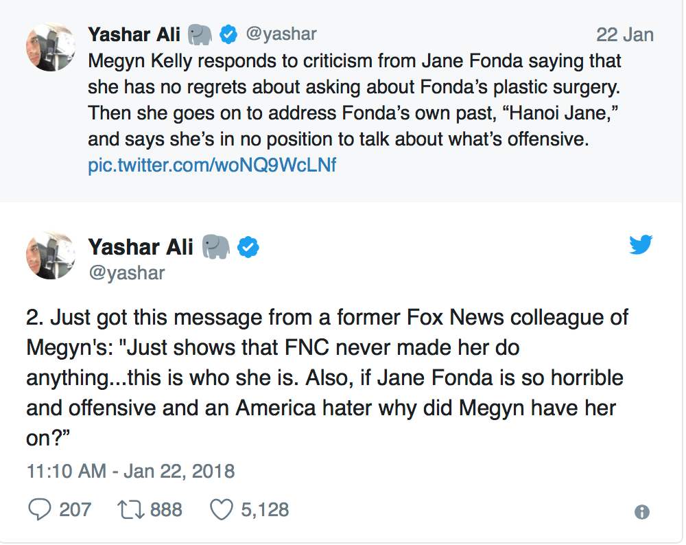 A screenshot from Yashar Ali's twitter account A screenshot from Yashar Ali's twitter account