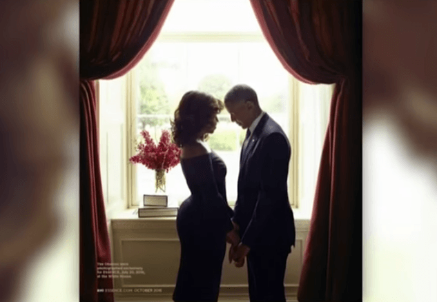 The Obamas posing for Essence photoshoot