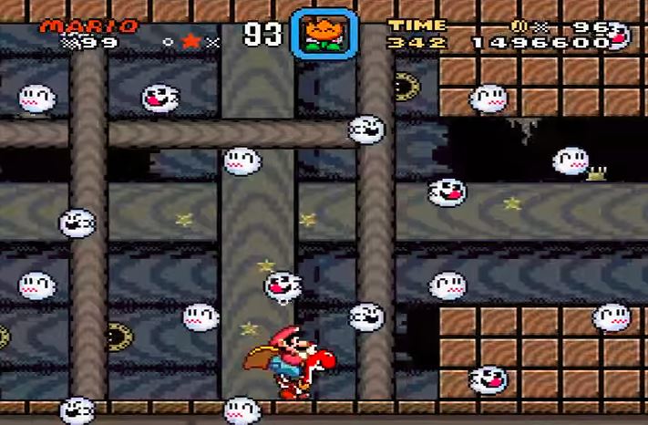 Mario navigates Bowser's sunken airship. Mario navigates Bowser's sunken airship.