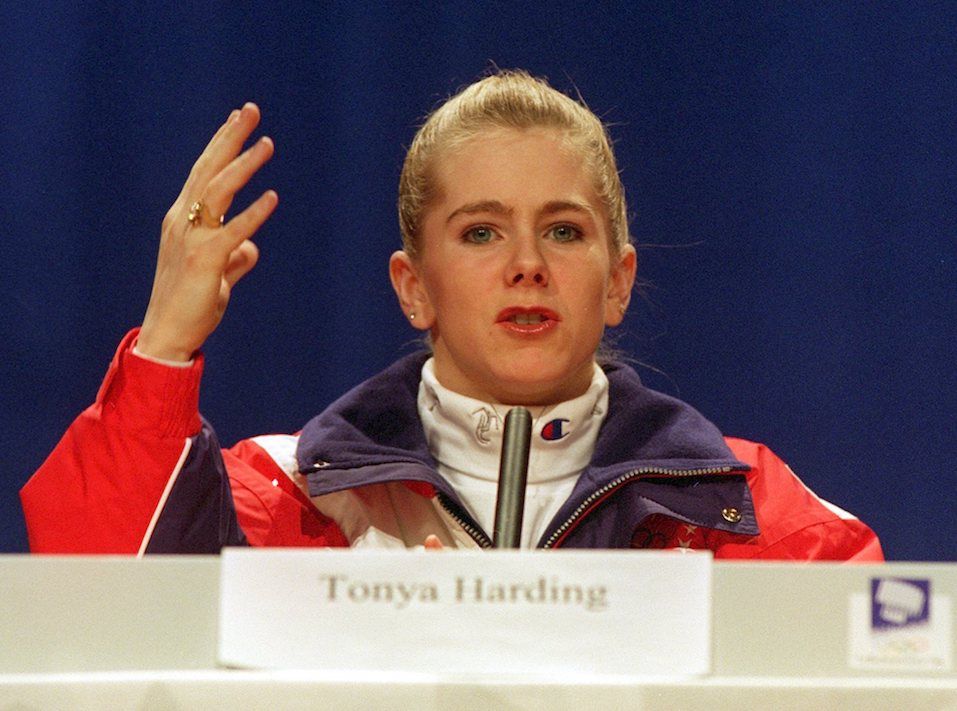 TANYA HARDING under dagens presskonferens på huvud PRESS Center LILLEHAMMER