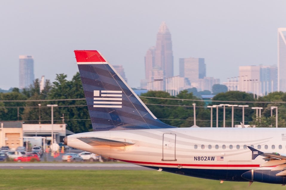 Charlotte Douglas International Airport with the city of Charlotte