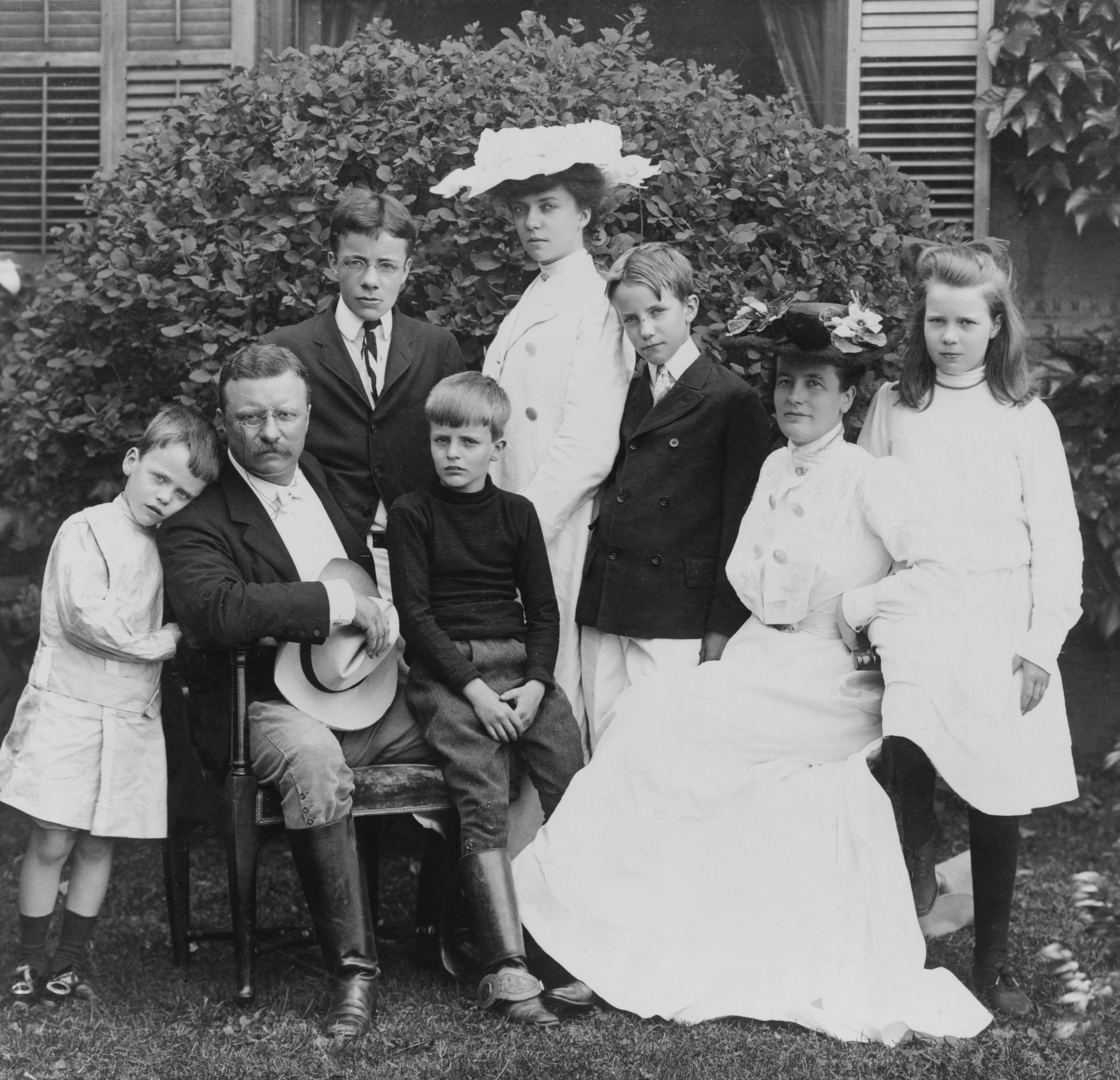 Black and white image of Theodore Roosevelt and family