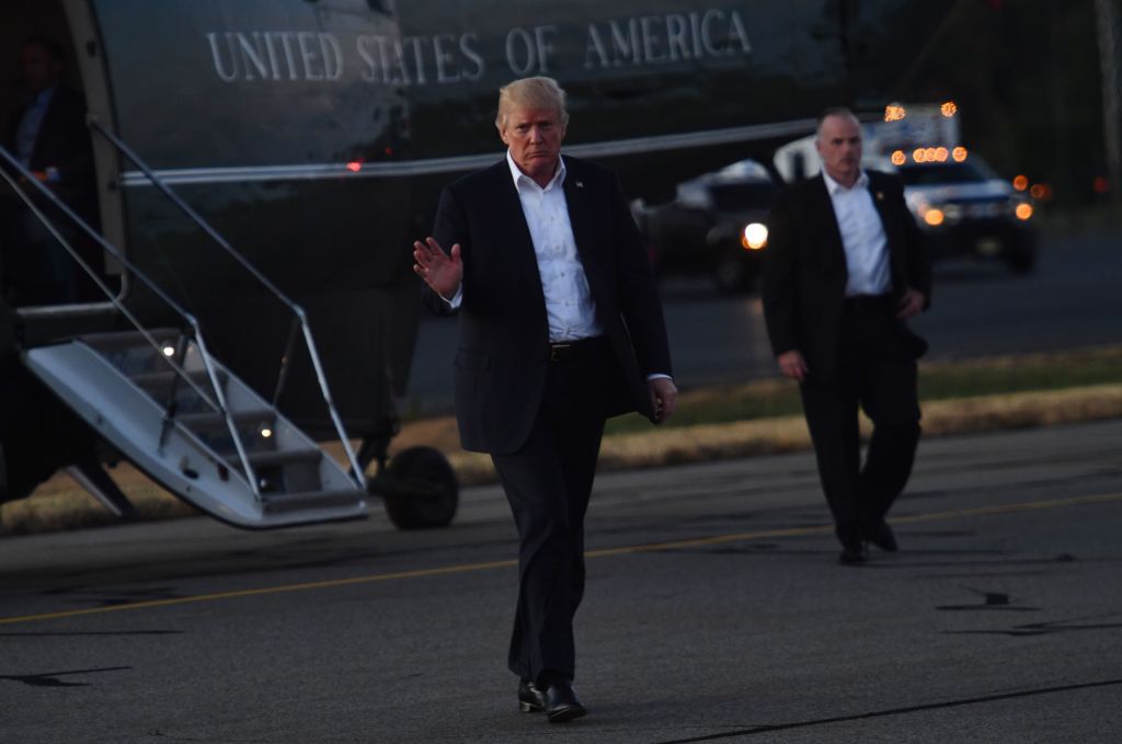 Trump Exiting Helicopter for President's Cup