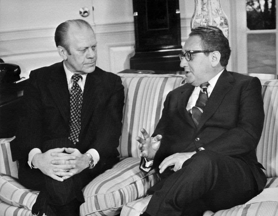 US Gerald R. Ford meeting with former Secretary of State Henry Kissinger at the White House Oval Office