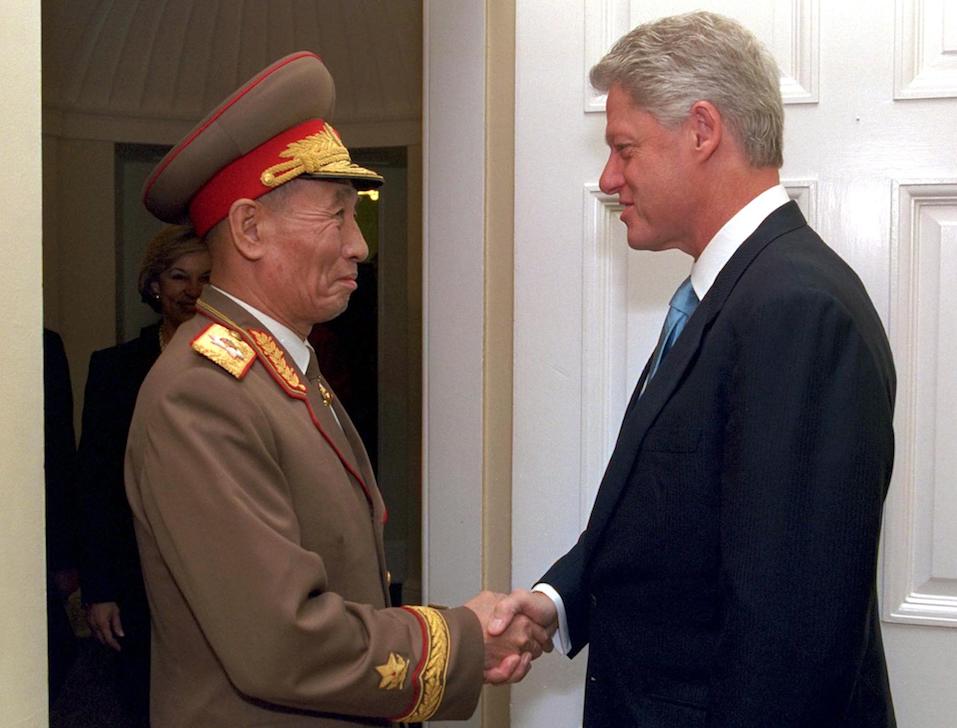US President Bill Clinton (R) greets North Korean US President Bill Clinton greets North Korean Vice-Marshal Jo Myong-Rok