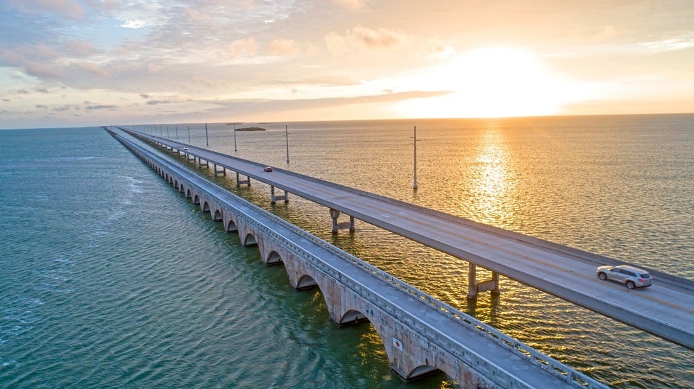 Highway Seven Mile Bridge Traffic at Sunrise