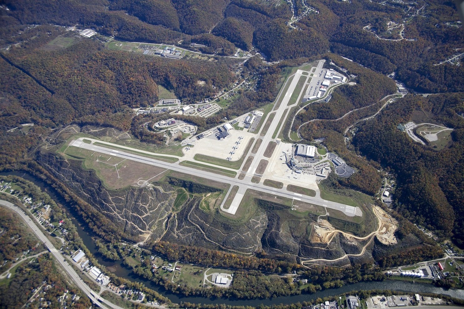 Aerial view of Yeager Airport, Charleston, West Virginia
