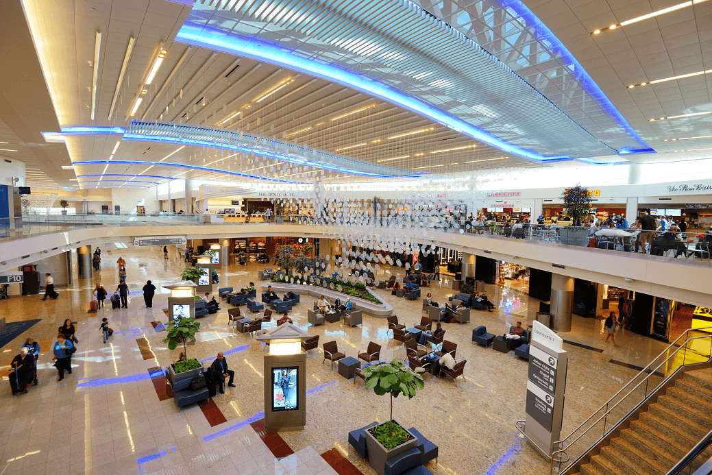 Travelers in the International Terminal of Hartsfield–Jackson Atlanta International Airport.