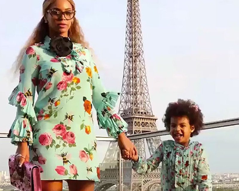 Beyonce and Blue wear matching floral outfits Beyonce and Blue wear matching floral outfits