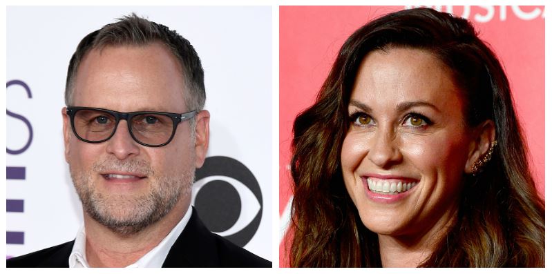 A composite image of actor Dave Coulier and singer Alanis Morissette