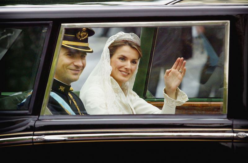 Prince Felipe of Spain in a limo with his wife on his wedding day. 