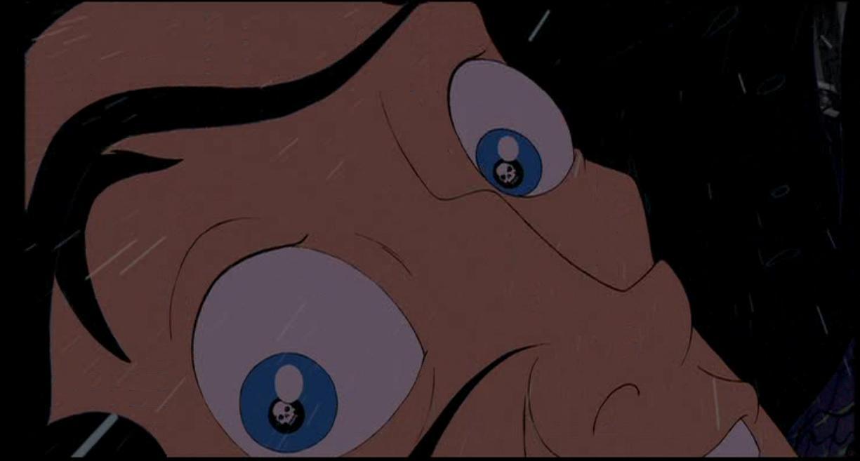 Gaston's eyes with skulls in them in Beauty and the Beast Gaston's eyes with skulls in them in Beauty and the Beast