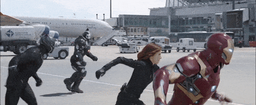 Black Panther, War Machine, Black Widow and Iron Man in Captain America: Civil War Black Panther, War Machine, Black Widow and Iron Man in Captain America: Civil War