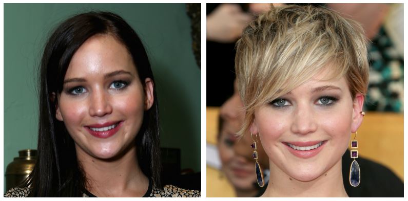 A composite image of Jennifer Lawrence showing drastic hair changes