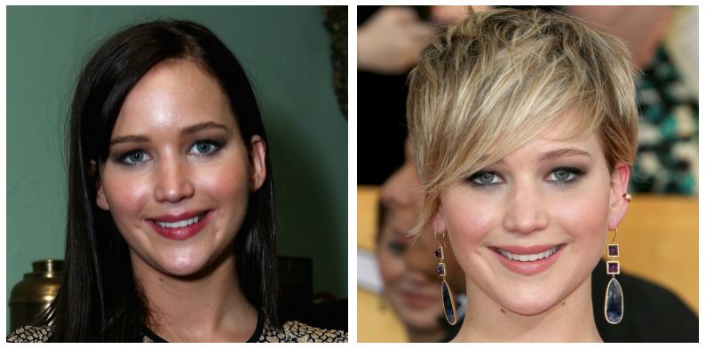 A composite image of Jennifer Lawrence showing drastic hair changes A composite image of Jennifer Lawrence showing drastic hair changes