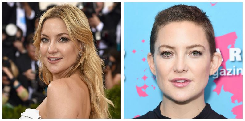 A composite image of Kate Hudson showing drastic hair changes