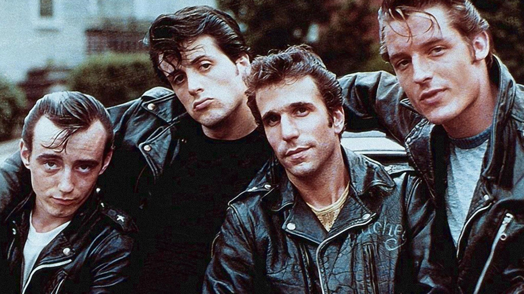Paul Mace, Sylvester Stallone, Henry Winkler, and Perry King in The Lords of Flatbush