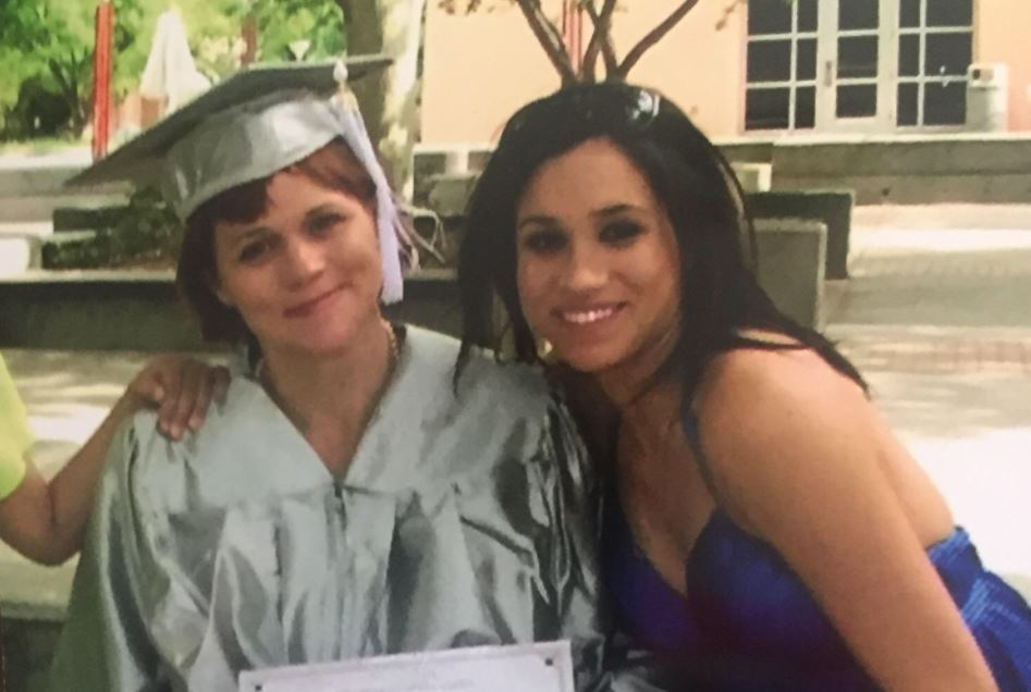 Markle (right) with her half sister, Samantha, in 2008 Markle (right) with her half sister, Samantha, in 2008