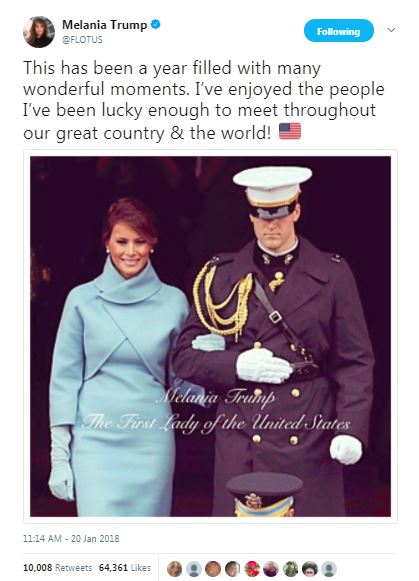 a tweet about the first year in office by melania trump