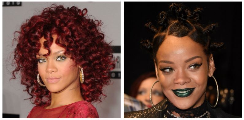 A composite image of Rihanna showing drastic hair changes A composite image of Rihanna showing drastic hair changes