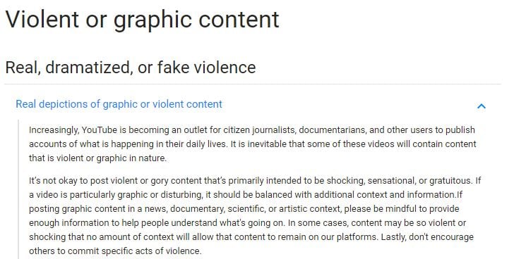 Part of YouTube's policy on graphic content Part of YouTube's policy on graphic content