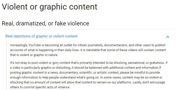 Part of YouTube's policy on graphic content