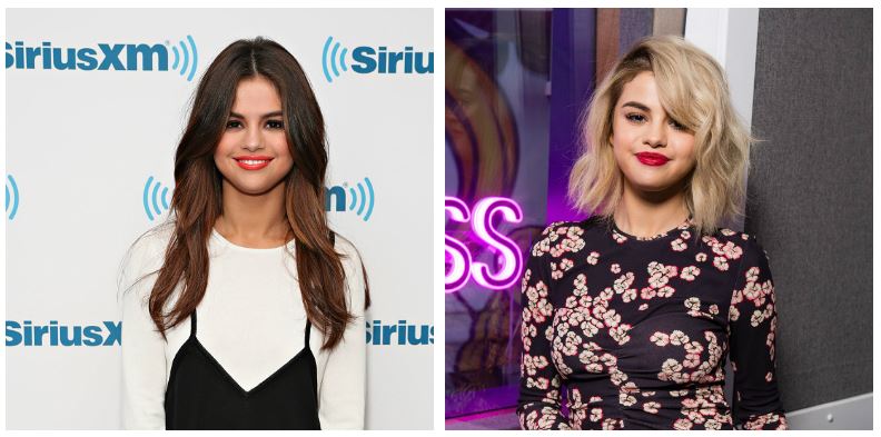 A composite image of Selena Gomez showing drastic hair changes
