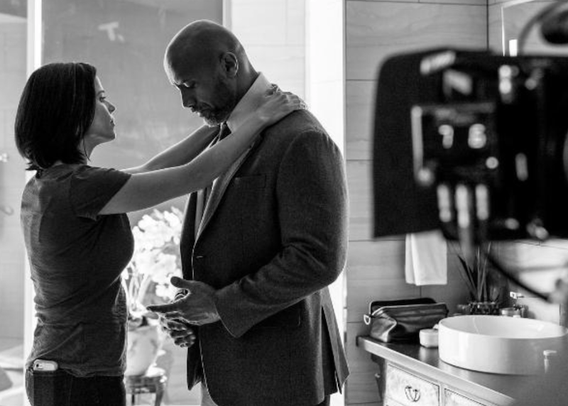 Neve Campbell and Dwayne Johnson in 'Skyscraper'.
