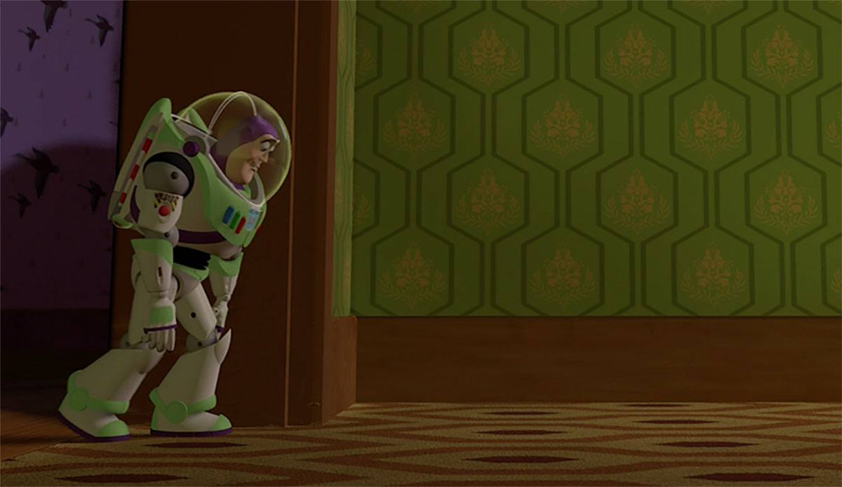 Buzz walking on the distinct carpet in Toy Story Buzz walking on the distinct carpet in Toy Story