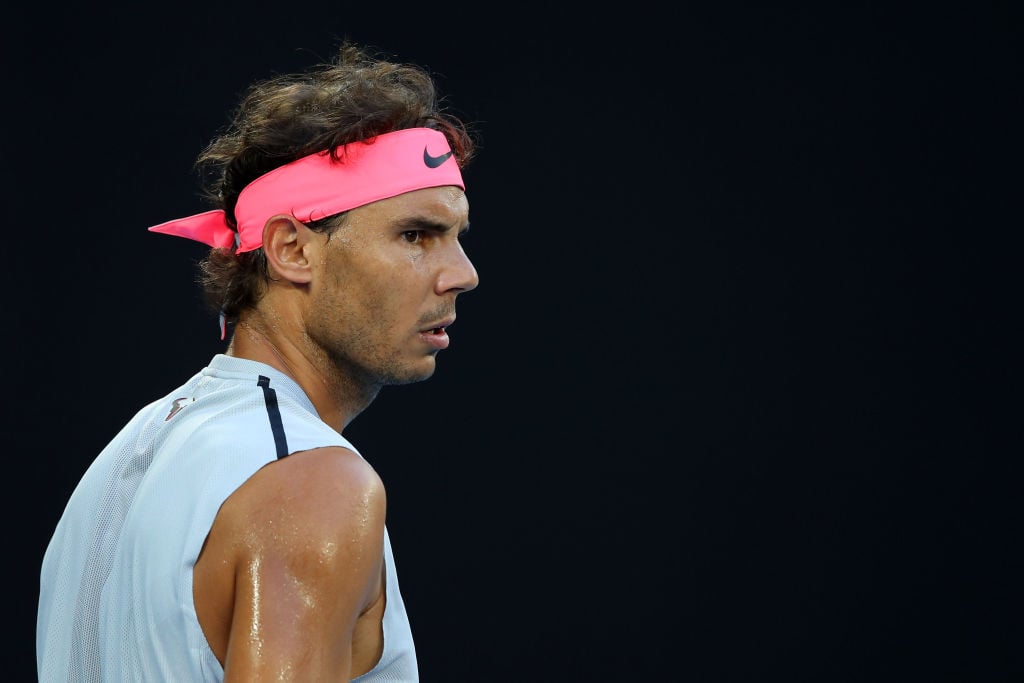 Rafael Nadal of Spain looks on in his quarter-final match against Marin Cilic of Croatia on day nine of the 2018 Australian Open