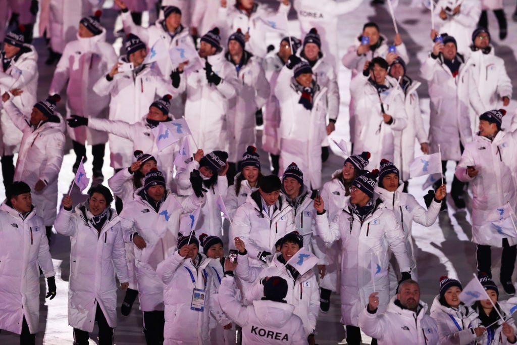 Parade of Athletes during the Opening Ceremony of the PyeongChang 2018 Winter Olympic Games at PyeongChang Olympic Stadium