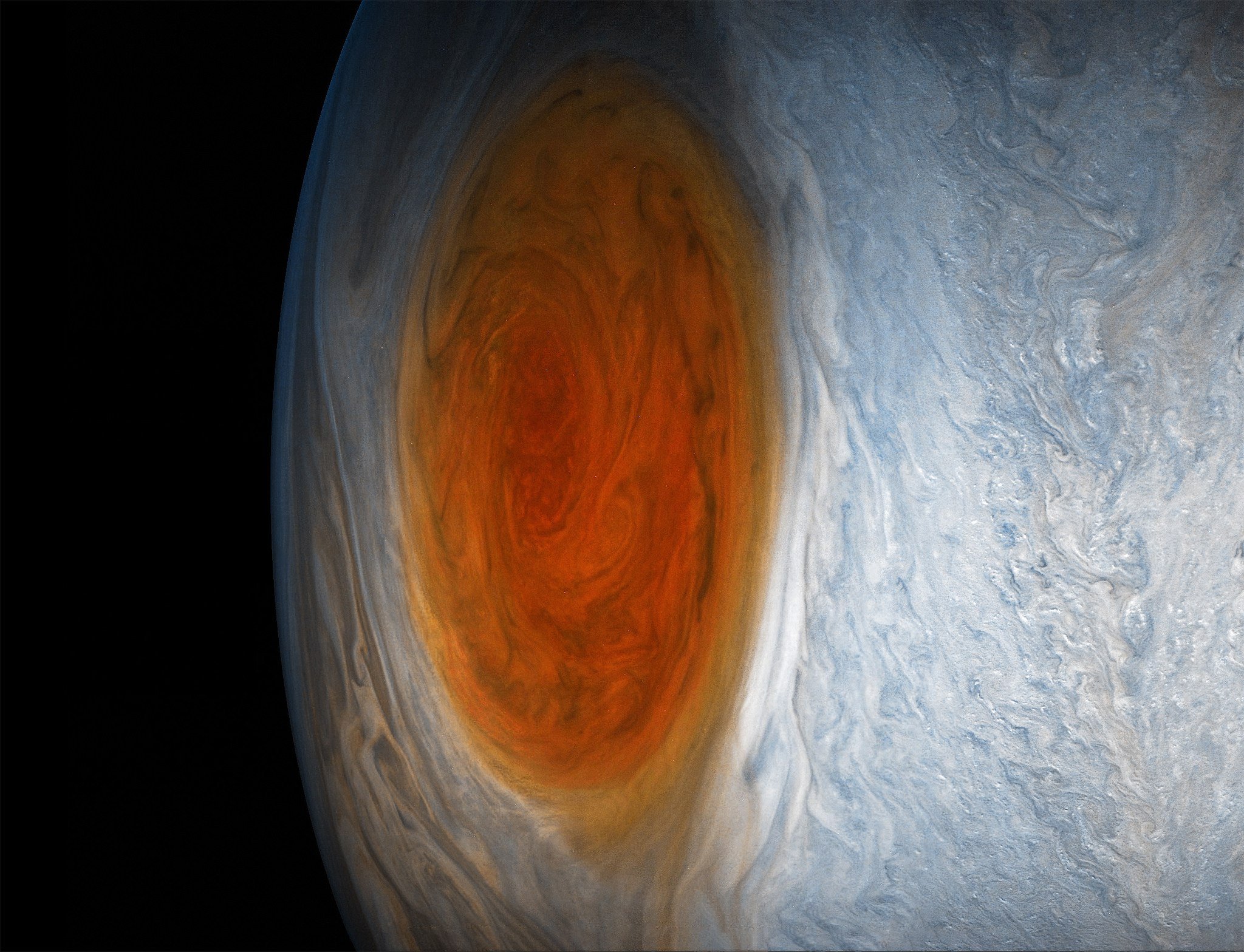 The Big Red Spot seen close up. The Big Red Spot seen close up.