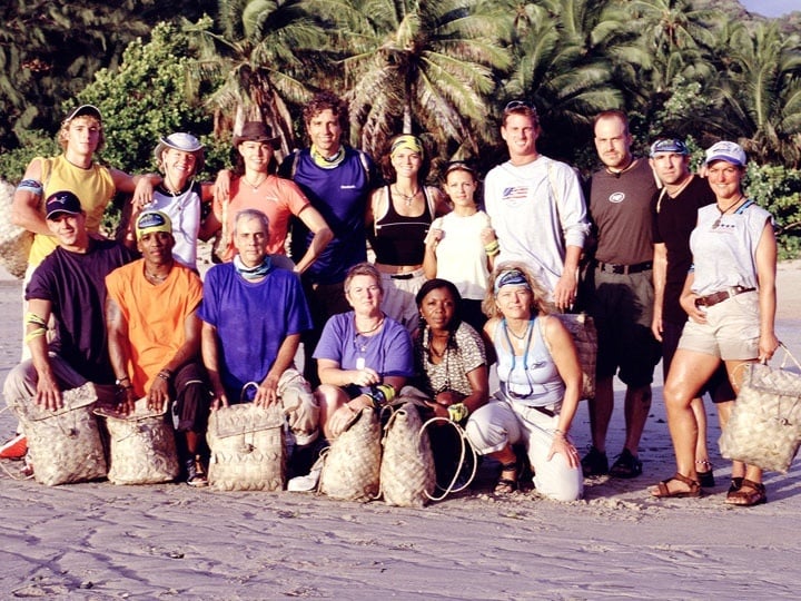 CAPTION: The SURVIVOR: MARQUESAS castaways. Front row, from left: Rob Mariano, Sean Rector, Paschal English, Patricia Jackson, Vecepia Towery and Kathy Vavrick-O'Brien. Standing, from left: Gabriel Cade, Neleh Dennis, Tammy Leitner, Peter Harkey, Gina Crews, Sarah Jones, Hunter Ellis, Robert De Canio, John Carroll and Zoe Zanidakis.<br />