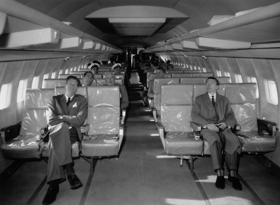 Interior of a giant Boeing 707 jet airliner which can take up to 165 economy class passengers