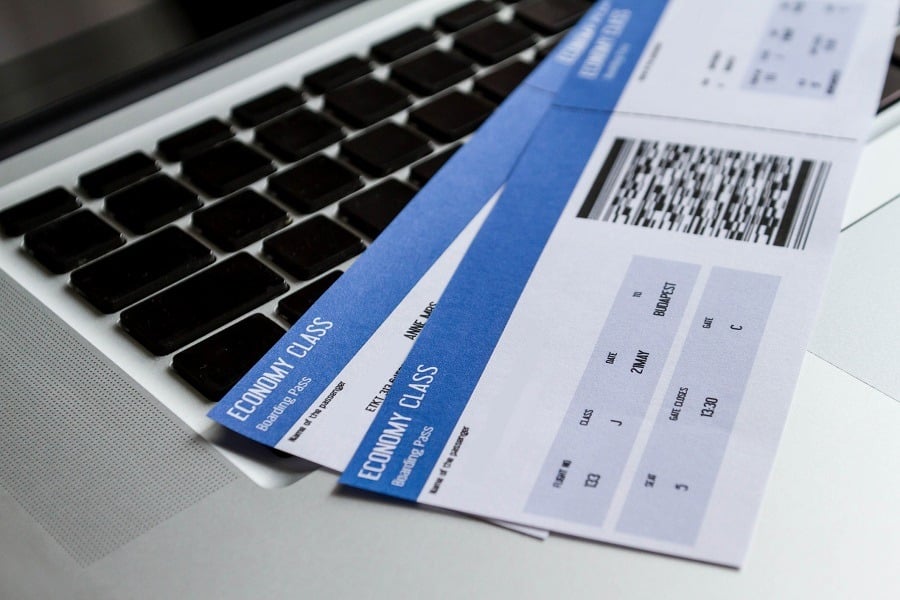 Airline tickets over the keyboard