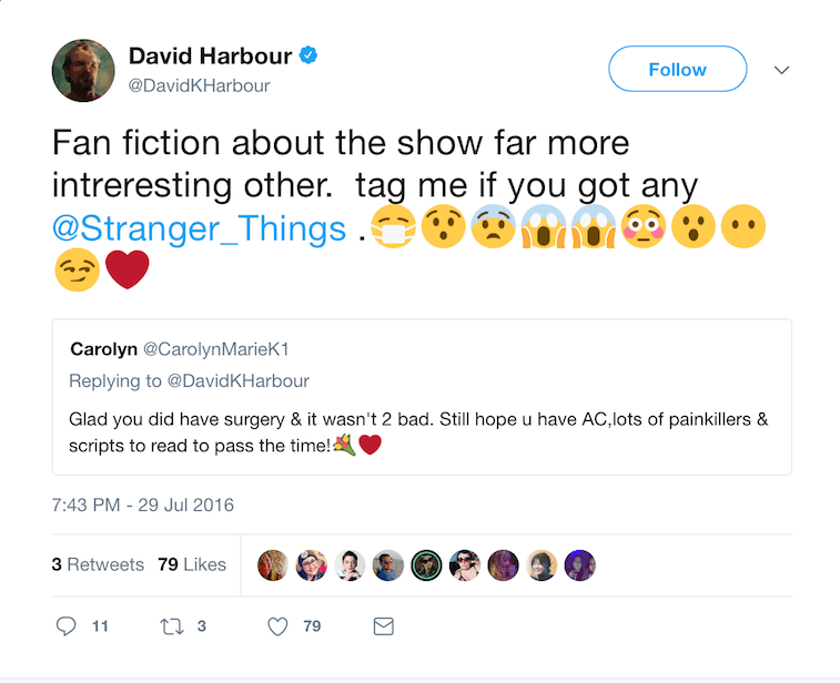 David Harbor's tweet. 