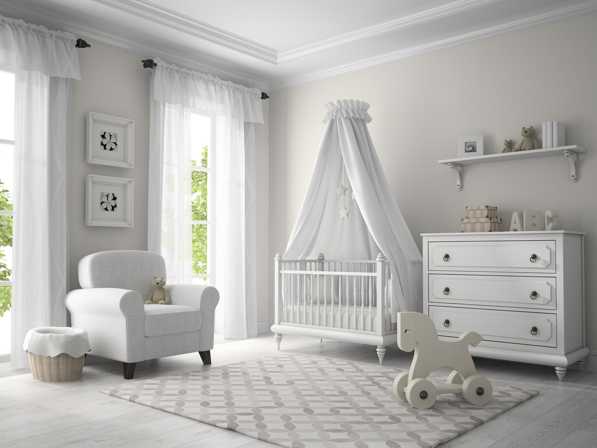 Elegant white nursery or baby's room