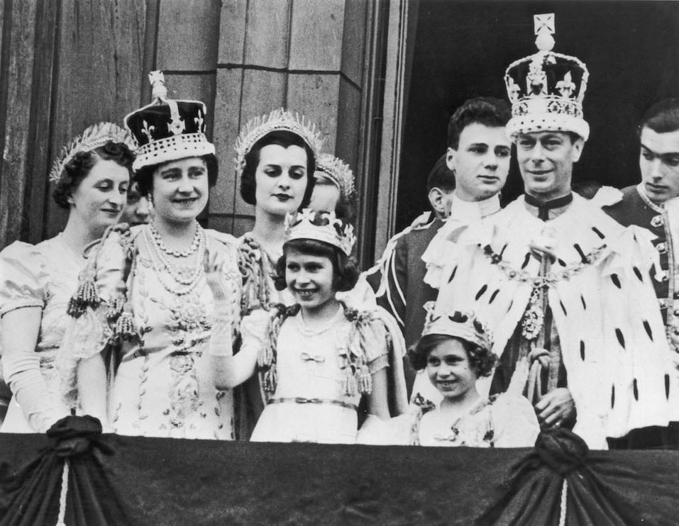 The royal family on the balcony at Buckingham Palace, after the coronation of King George VI