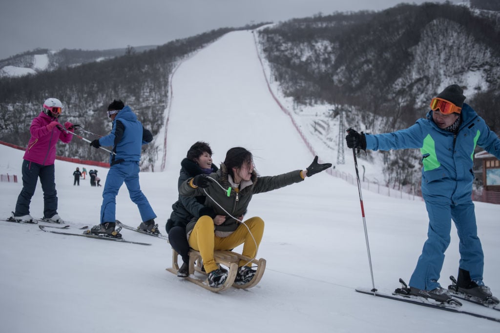 Tourists at North Korean ski resort