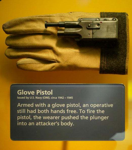 A glove pistol is displayed at the International Spy Museum. Spy Weapons A glove pistol is displayed at the International Spy Museum. Spy Weapons