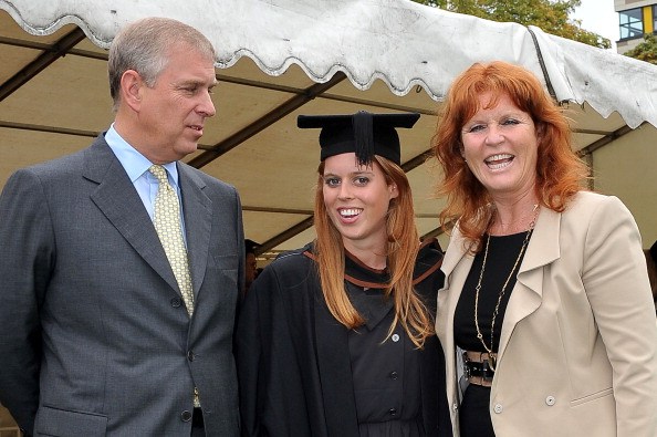 Prince Andrew, The Duke York (L), Sarah, Duchess of York (R) and their daughter, Princess Beatrice, following her graduation ceremony