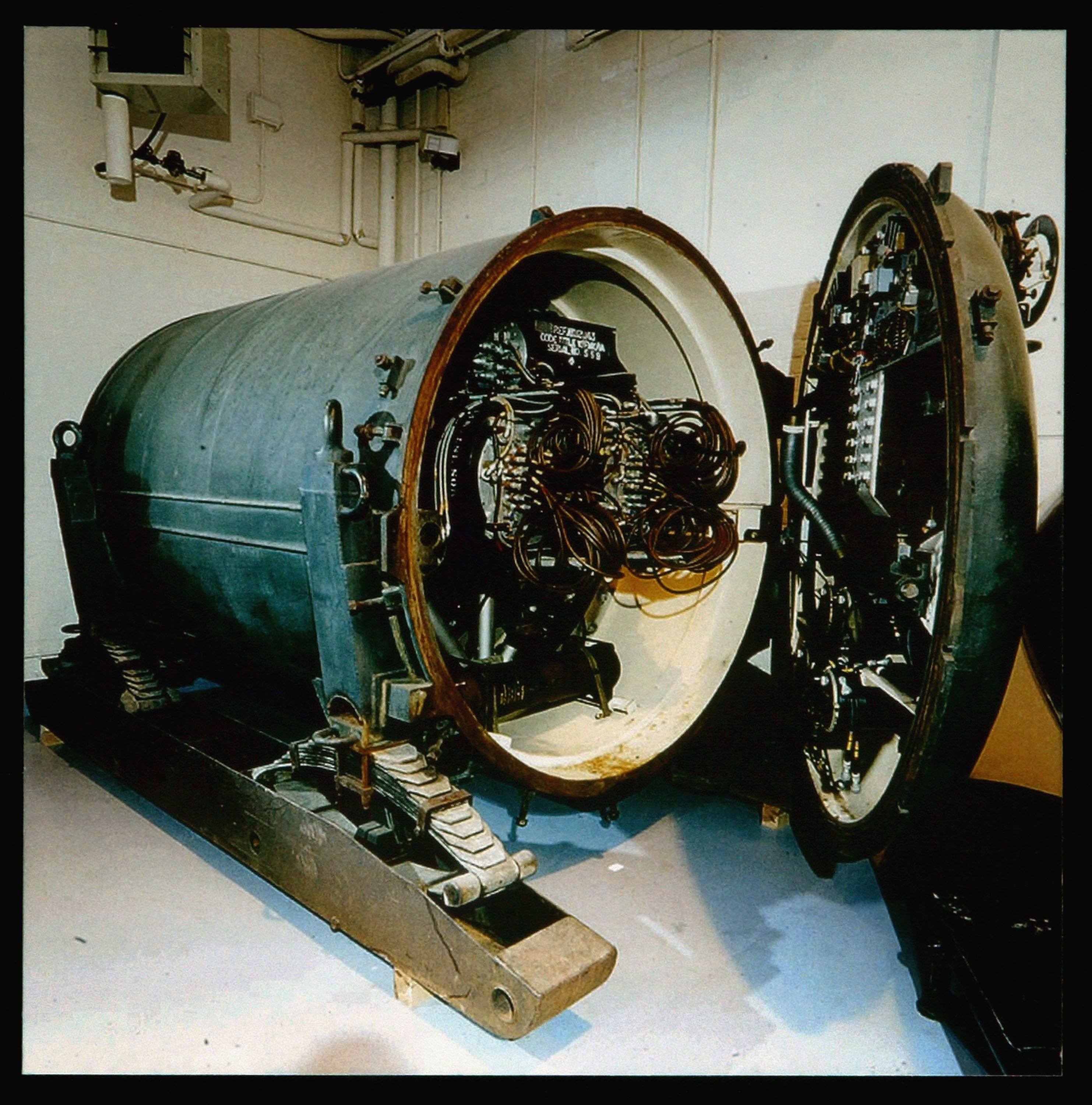 A picture is seen on display of a seven tonne nuclear landmine codenamed "Blue Peacock" at an exhibition of secret nuclear plans from the cold war at the National Records Office in London. A picture is seen on display of a seven tonne nuclear landmine codenamed "Blue Peacock" at an exhibition of secret nuclear plans from the cold war at the National Records Office in London.