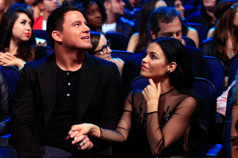 Honoree Channing Tatum (L) and actress Jenna Dewan Tatum attend the 2014 MTV Movie Awards at Nokia Theatre L.A. Live on April 13, 2014 in Los Angeles, California.